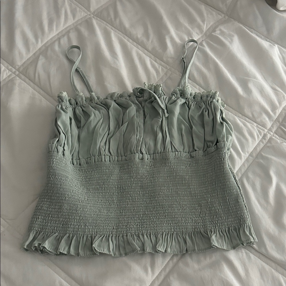 Papermoon Light Green Smocked Crop Top
